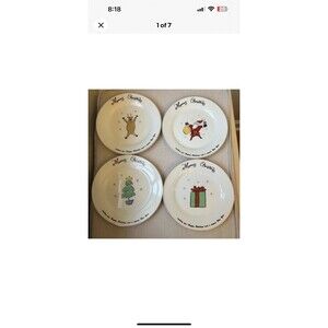 Merry Brite 2000 Porcelain Dessert/Salad Christmas Plates Santa 7.5” Set of 4